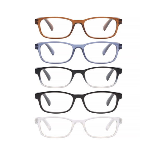 Equate Unisex Bailey Rectangular Reading Glasses with Case, Assorted Colors, 3.00, 5 Pack