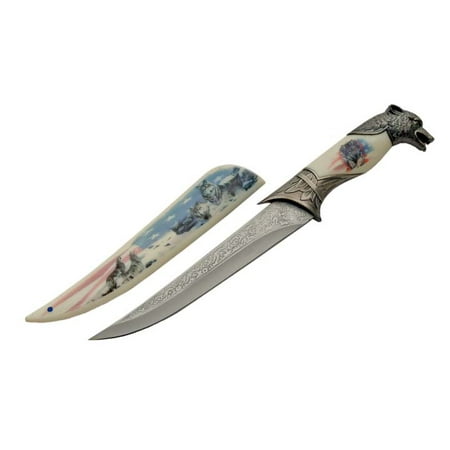 FIXED-BLADE DECORATIVE KNIFE | American Flag USA Wolf Pack 13.5