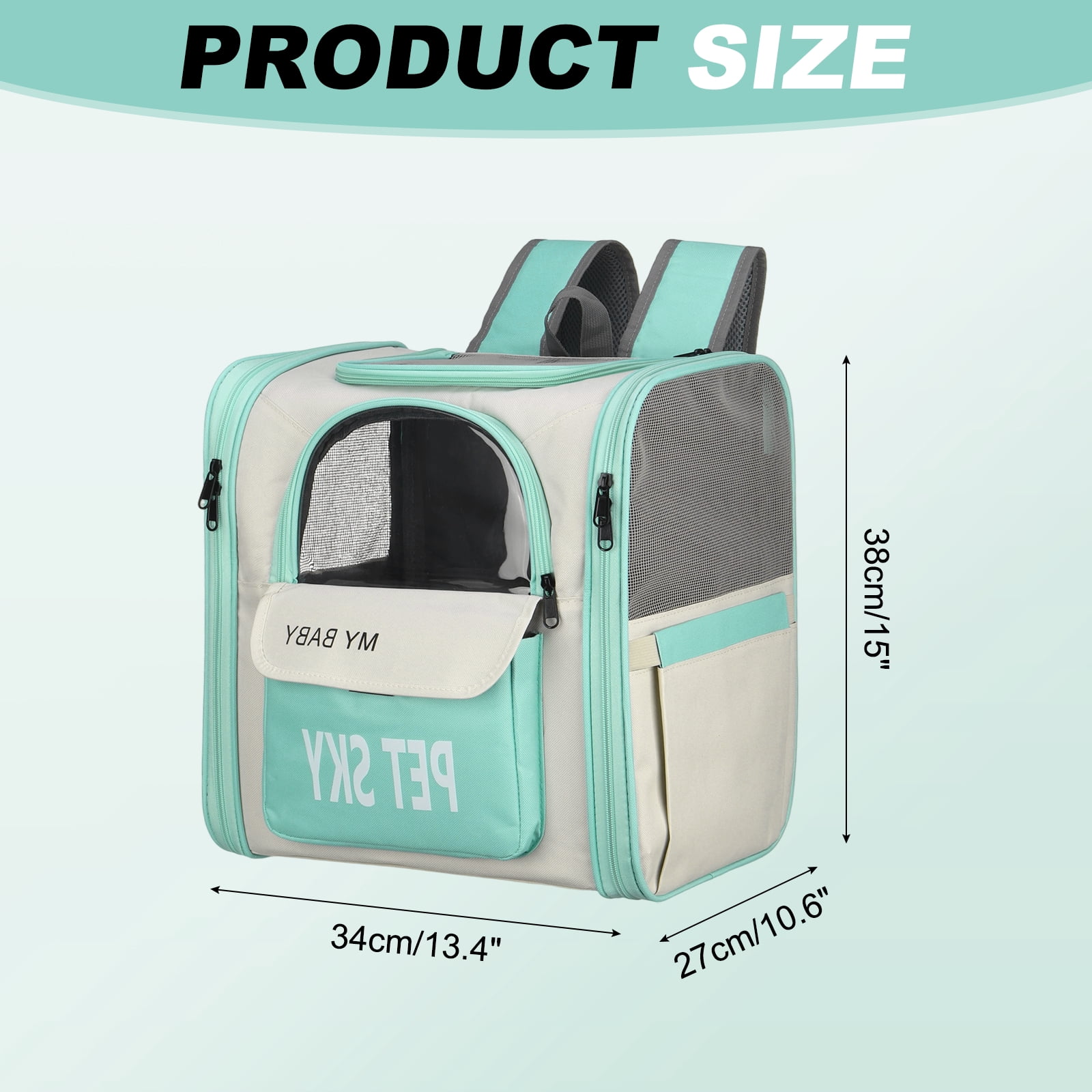 Uxcell Cat Backpack Carrier, Large Space & Breathable, Pet Hiking Travel Backpack for Cats or Small Dogs Puppies, Intended for Hiking / Camping / Traveling (Mint Green, 13"x11"x15")