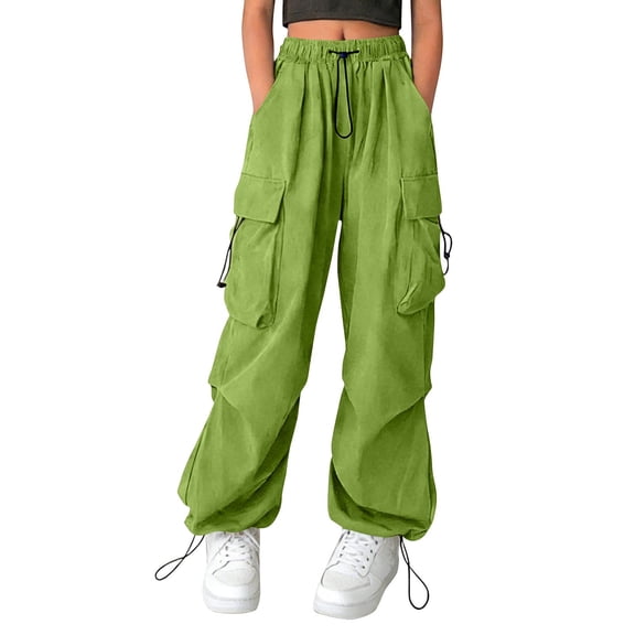 SERTG Girls Cargo Pants Elastic Waist Pants Baggy With Pockets Adjustable Drawstring For Kids Casual Athletic Daily Wear Cargo Pants