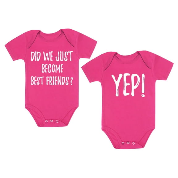 Infant Twins Baby Boys Girls Bodysuit 2pc Matching Set Gift For Siblings Outfit Wow pink 24M (18-24M) / Wow pink 24M (18-24M)