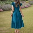 thumbnail image 5 of Girls Dresses Party Dresses for Girls Girls Summer Pleated Short Sleeve Round Neck Loose Casual Flowy Layered Extra Long Dress With Pockets, 5 of 7