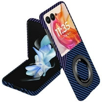 Magnetic Case Compatible with Motorola Razr  2024 with 360 Rotating Ring Kickstand, Aramid Carbon Fiber Ultra-Thin Shockproof Protective Cover for Razr  2024 Compatible with MagSafe, Bluepurple
