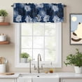 thumbnail image 2 of Curtain Valance for Windows, Vintage Flower Texture on Dark Blue Kitchen Valances Rod Pocket Short Curtains, Chrysanthemum Floral Window Valance for Bedroom Bathroom Living room 60x18in, 2 of 9