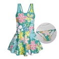 thumbnail image 6 of COEQINE Cute Swim Dress for Girls, One Piece Swimsuit with Flowy Skirt & Built-in Liner, Scoop Neck & Fixed Straps in V-Back Swimwear for Beach Pool, Ages 12-13, Teal Hippie Flower, 6 of 8