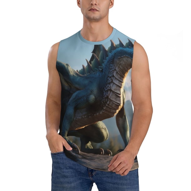 Balery Wild Blue Cool Dragon Camisetas sin mangas para hombre, absorbe la humedad y protege contra el mal olor.-Small