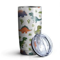 20oz Tumblers Dinosaur and Cactus Pattern Stainless Steel Vacuum Insulated Double Wall Travel Tumbler Cups Mug with Lid and Straw,Cleaning Brush for Cold & Hot Drinks