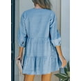 thumbnail image 2 of Asyoly Women's V Neck Tie Tiered Denim Dress 3/4 sleeve Casual Dress Babydoll Mini Dress A Line Dress, 2 of 5