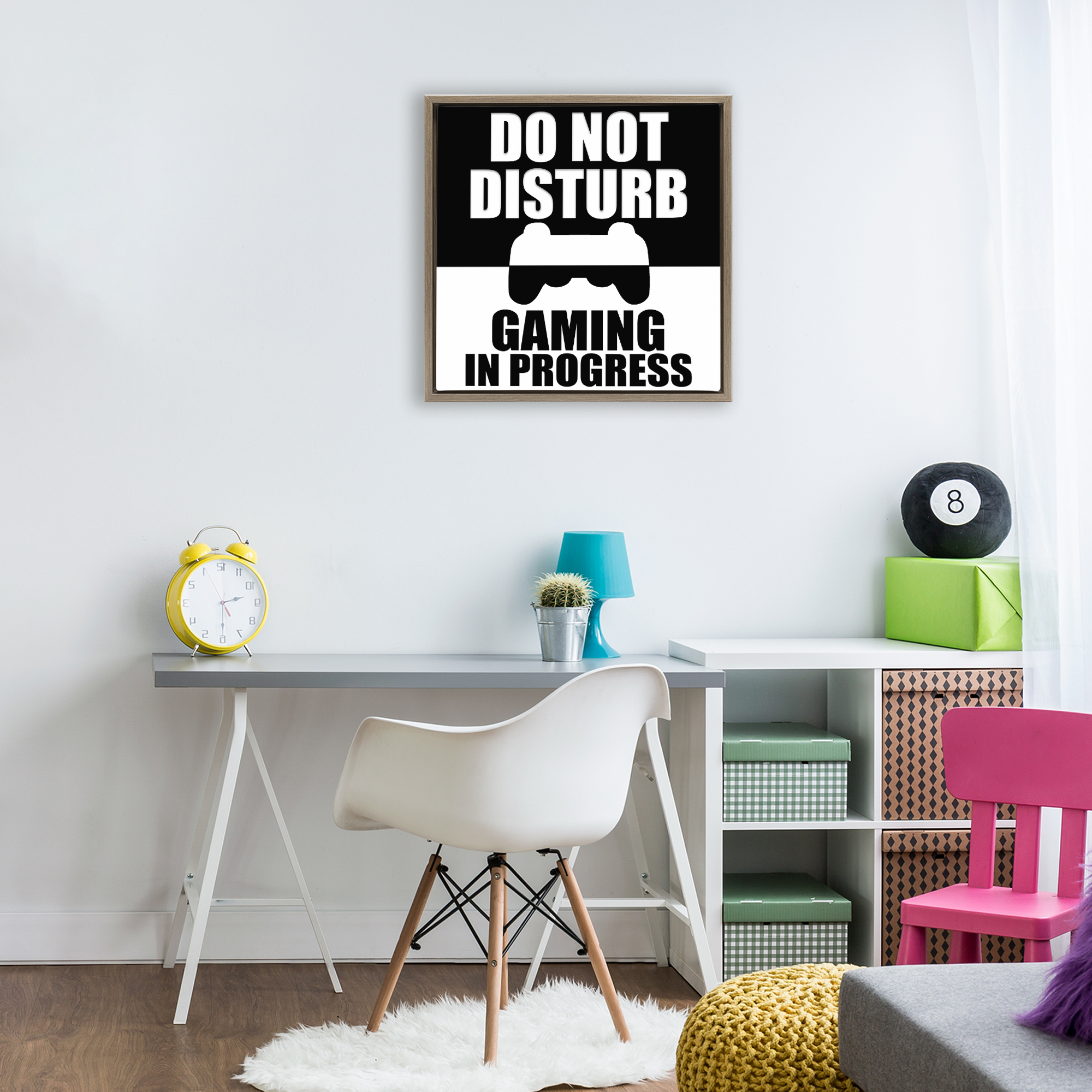 Do Not Disturb Minimal Gamer Brown Framed Floater Canvas Wall Art, design by Kim Allen