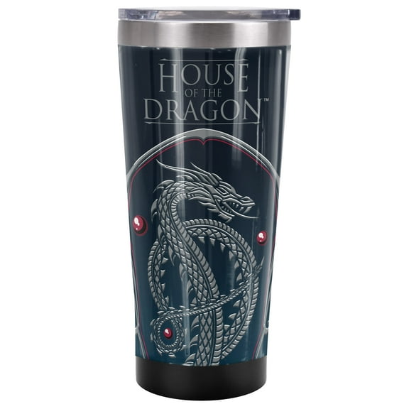 House of The Dragon Official Silver Dragon 20 oz Travel Tumbler, Stainless Steel, Vacuum Insulated with Leak Resistant Slide-Lock Lid
