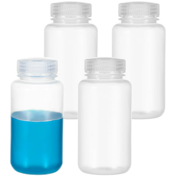 Worgeous 4pcs Transparent Plastic Bottles With Lids Laboratory Reagent Storage Holders Travel Toiletry Bottles Liquid Containers 250ml