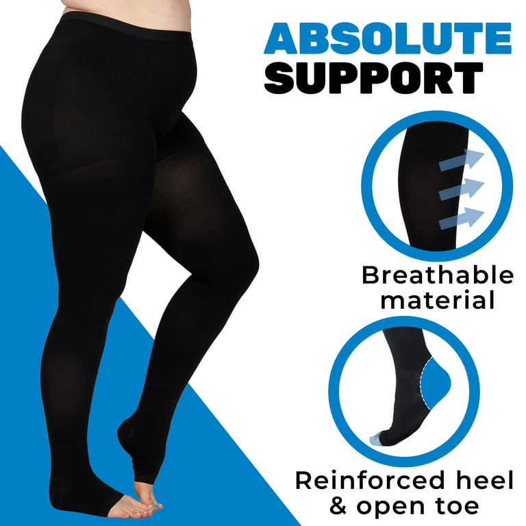 Plus Size Womens Toeless Opaque Compression Tights 20-30mmHg - Black, 6XL 