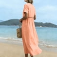 thumbnail image 5 of Kilaqueen Women's Lace Trim V-Neck Midi Dress Short Sleeve High Waist Casual Elegant Flowy Dress Boho Beach Eyelet Long Dresses, 5 of 7