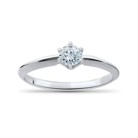 Gold Brilliant Cut Diamond - Solitaire Diamond Engagement Ring 1/4ct 14k White Gold Round Brilliant Cut