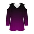 thumbnail image 4 of Lmnyox Summer Trendy Cold Shoulder T Shirt 3/4 Sleeve V Neck Tunic Tops Loose Casual Shirts 2024 Trendy, 4 of 5