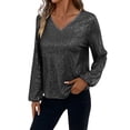 thumbnail image 3 of Laqbezok Dazzling Sequin V Neck Balloon Sleeve Top, Women's Shimmering Evening Party Blouse, Glamorous Sparkly Holiday Outfit, 3 of 8