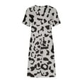 thumbnail image 6 of Usmixi Dresses for Women 2025 Business Tie Waist Pocket Slit Tunic Midi Dresses Short Sleeve Round Neck Leopard Print Summer Knee-Length Formal Dress Gray l Under $5, 6 of 6