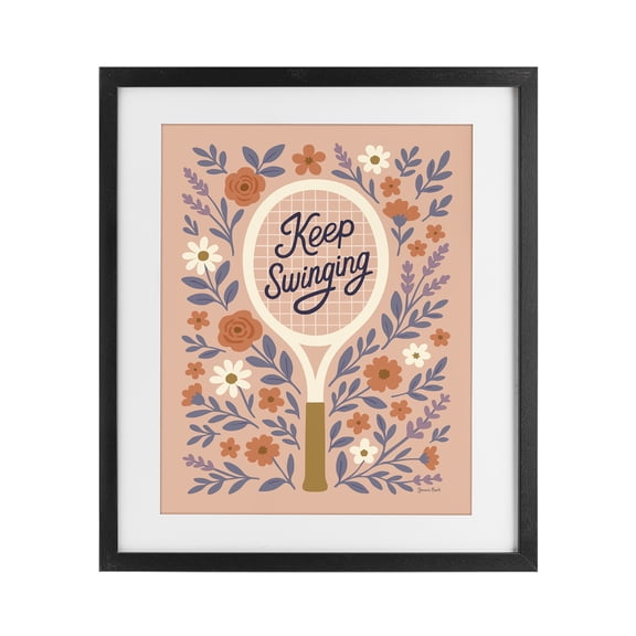 Stupell Industries Eclectic Keep Swinging Floral Tennis Black Framed Print Under Glass, 13 x 16, by Jessica Beck