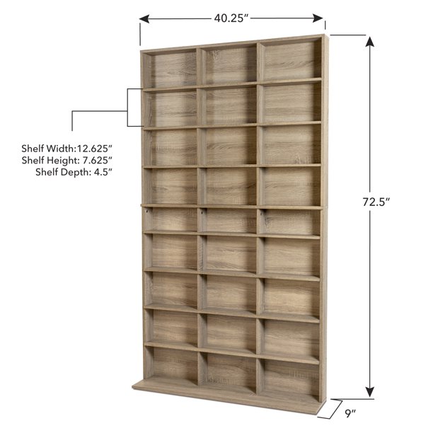 Atlantic 40"x71" Elite XL Wood Media Storage Shelf Bookcase, Fixed