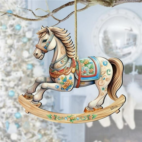 Designocracy 8100196-2 5 x 5.5 x 0.25 in. Rocking Horse Wooden Christmas Decor Ornaments