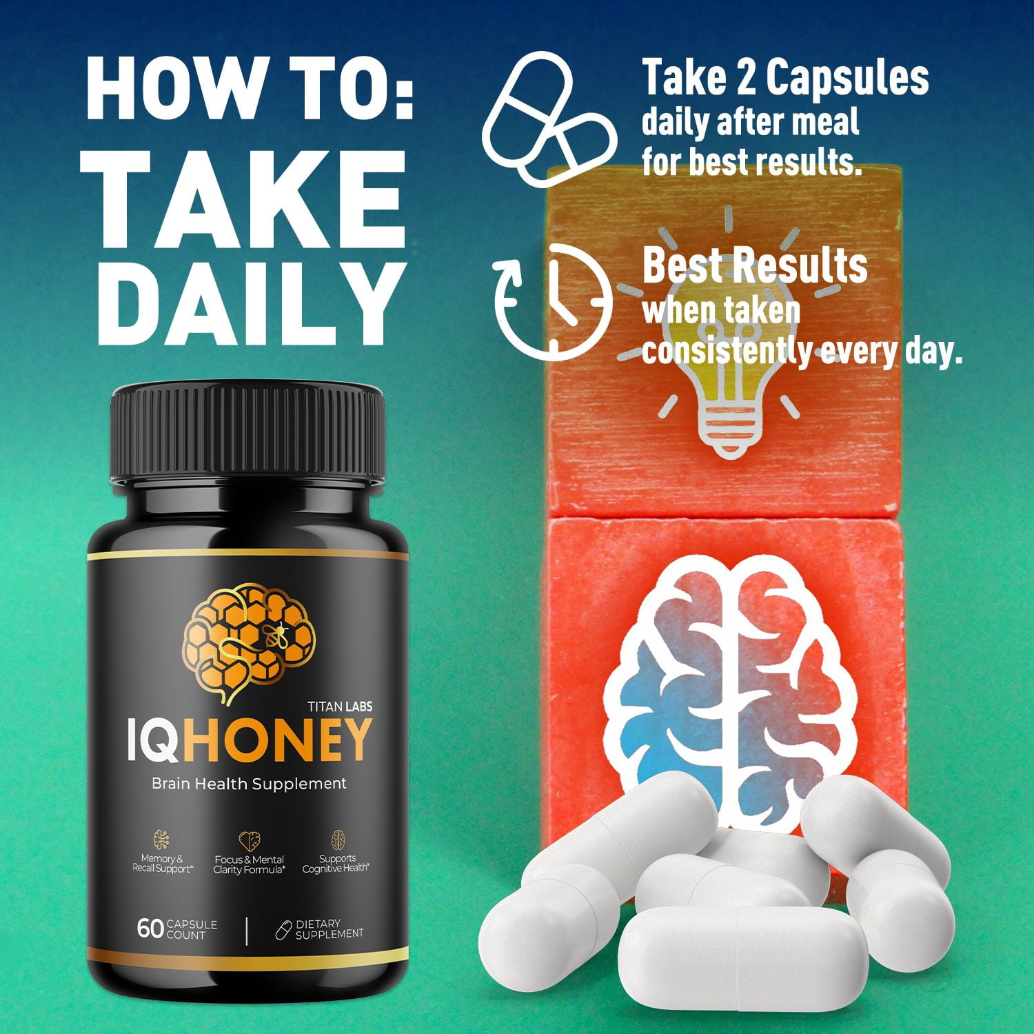 IQ Honey Advanced Brain Support Formula Supplement IQHoney 180 Capsules