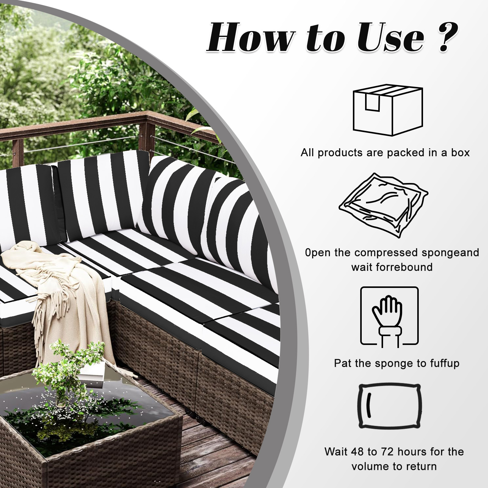 HONEY HOME 14 Piece Patio Sectional Cushions Relacement, 4" Outdoor Furniture Couch Cushion Fits 6-Seat Rattan Conversation Set, Waterproof, Fade-Resist