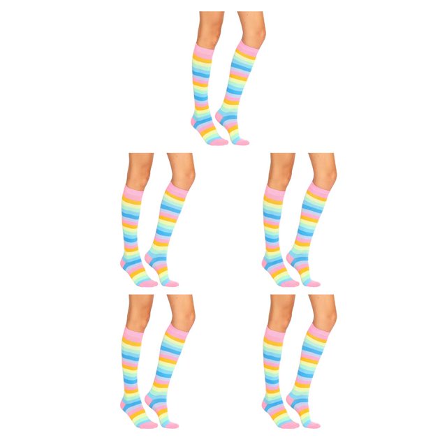 Calcetines a rayas hasta la rodilla Qarigey 1 par arcoiris transpirables antideslizantes flexibles