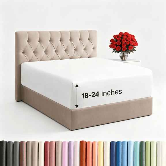 ARLAJO Extra Deep Queen Fitted Sheet-Hotel Luxury Single Fitted Sheet Only-Easily Fits 18"To 24"Mattress-Ultra Soft,Wrinkle Free W/Extra Deep Pockets-Easy-Care,Breathable&Comfy-White
