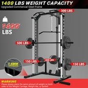 VIBESPARK Smith Machine Squat Rack, All-in-One Power Rack Cage with LAT-Pull Down System & Cable Machine, Power Cage with Barbell Bar, Weight Storage and More Attachment for Home Gym Workout