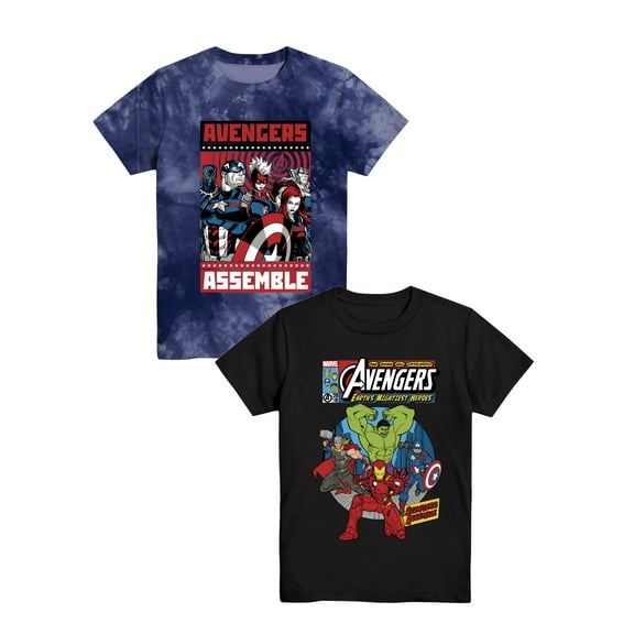 Marvel Avengers Boys Graphic Crew Neck Tee with Short Sleeves, 2-Pack, Sizes XS-2X