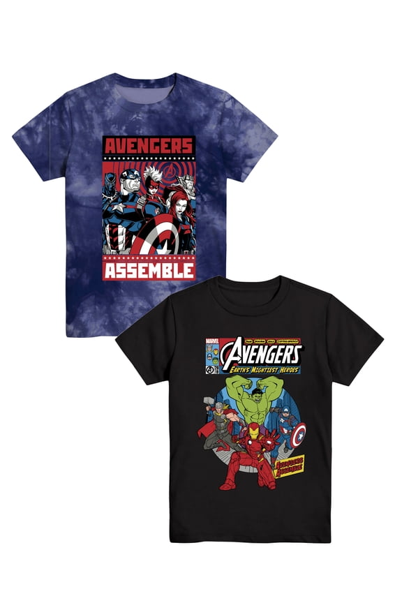 Marvel Avengers Boys Graphic Crew Neck Tee with Short Sleeves, 2-Pack, Sizes XS-2X
