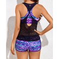 thumbnail image 2 of Traje de baño Tankini Yonique de 3 piezas atlético para mujer, color morado, talla S, 2 of 7