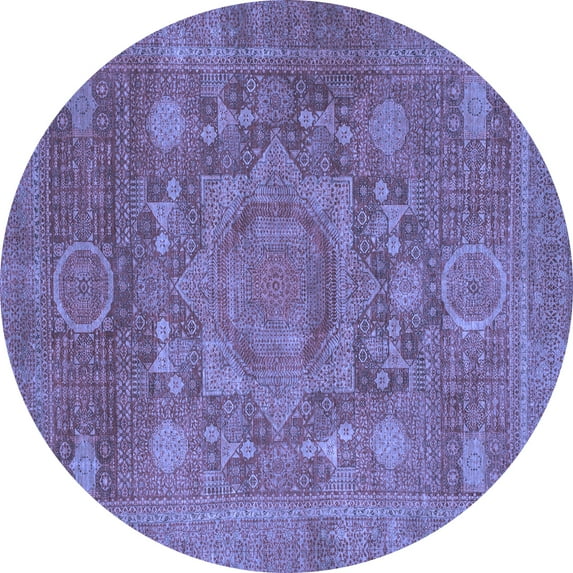 Ahgly Company Indoor Round Oriental Blue Modern Area Rugs, 7' Round