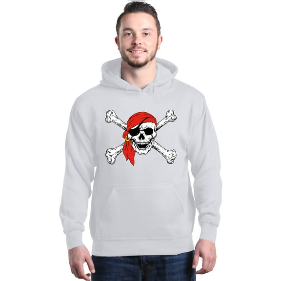Shop4Ever Men's Skull and Crossbones Pirate Flag Hooded Sweatshirt Hoodie Large White