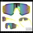 thumbnail image 2 of Boys Color Mirror 80s Paint Splatter Print Plastic Rimless Shield Sport Sunglasses Yellow - Green Mirror, 2 of 8