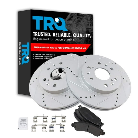 TRQ Front Performance Drilled & Slotted Brake Rotor & Posi Metallic Pad Set