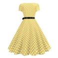 thumbnail image 4 of Odbmxy Evening Gown Womens Midi Dress V-Neck Short Sleeve Women Plus Dresses Polka Dots Retro Tunic Party Dresses,Yellow L, 4 of 9