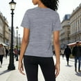 thumbnail image 6 of Women Tshirts Trendy Sawvnm Women's Fashion Multi-Color Ribbed Casual Short-Sleeve Crew Neck T-Shirt Top Button T-shirt Tank Tops for Women Gray 2XL, 6 of 9