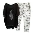 thumbnail image 2 of Womens Summer Casual 2 Piece Outfits Cotton Linen Short Sleeve Shirt Tops Drawstring Long Pants Lounge Sets Tracksuits, 2 of 5
