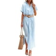 thumbnail image 3 of Women Swimsuit Cover Up Dress Short Sleeve Side Split Button Down Long Shirt Dress Cardigan Maxi Beach Dress, 3 of 9