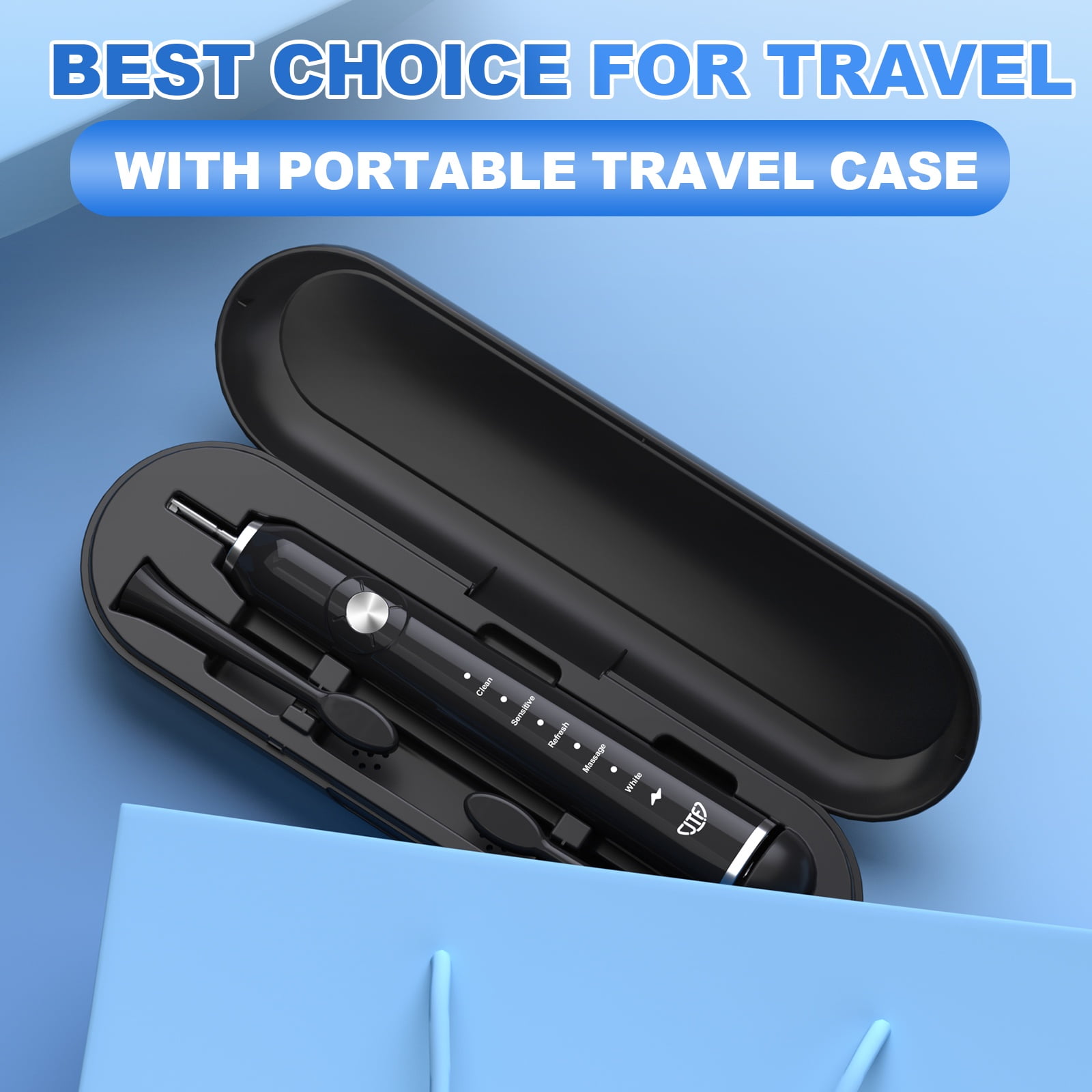 JTF Sonic Electric Toothbrush for Adults and Kids with Travel Case and 6 Brush Heads, 5 Modes 40000 VPM Rechargeable Power Toothbrush with Wireless Charger, IPX7 Waterproof 60-Day Battery Life, Black