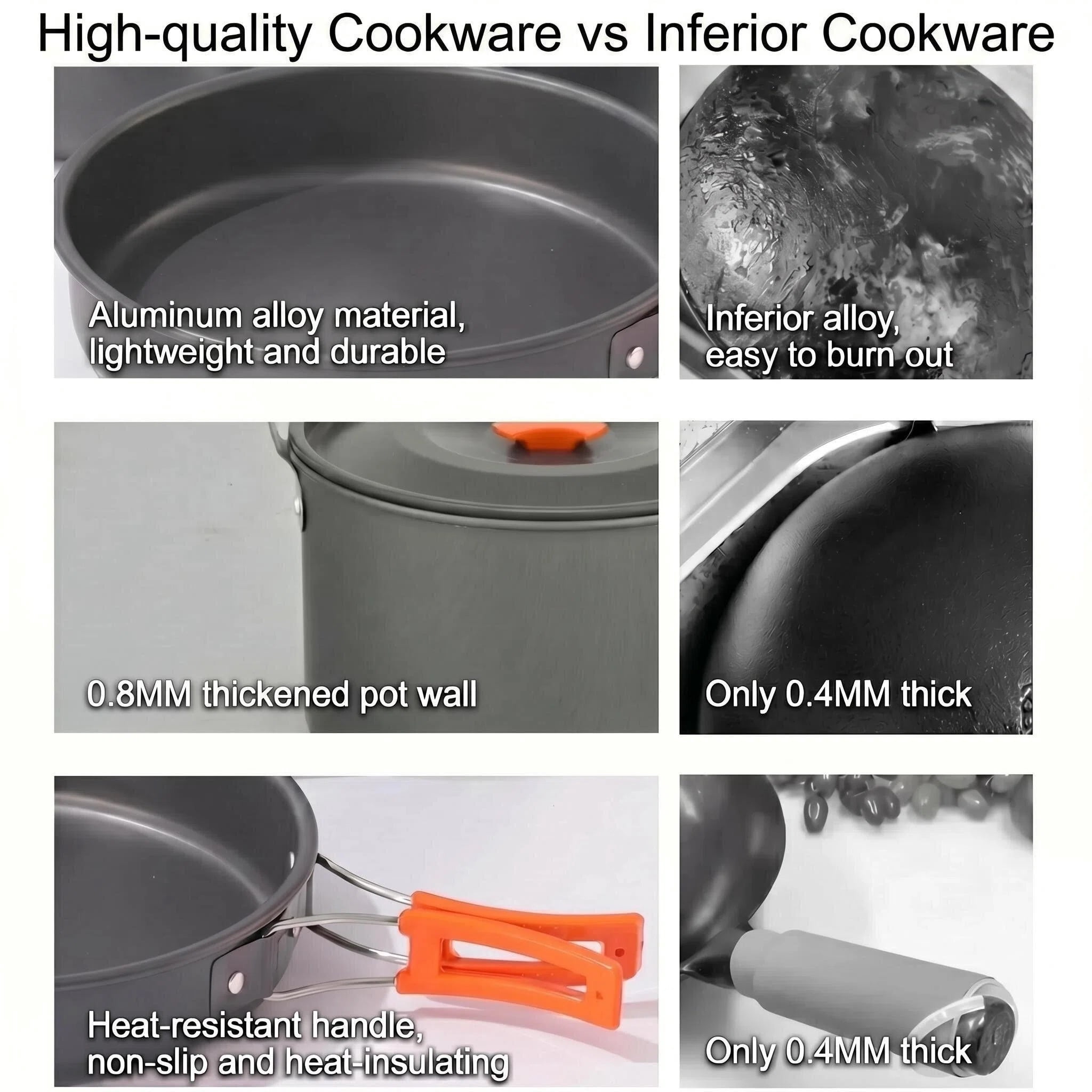 Beloadence 10 Piece Camping Cookware Set for 3-4 People, Portable Camping Cooking Set with Kettle, Pots & Pans for Backpacking, Picnic, Outdoor Adventures