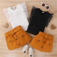 thumbnail image 3 of WOLLED Toddler Newborn Girls 2 Piece Summer Skirts Outfits Baby Fly Sleeve Knit T-Shirt Tops and Skirt Set 9M-4T Mini Skirt Set with Tee Shirt Tops with Belt, 3 of 10