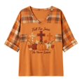 thumbnail image 5 of IDOCLOTHES Thanksgiving Tshirts Shirts for Women Loose Fit Black Cat Pumpkin Printed Fall For Jesus He Never Leaves Halloween Tops V Neck T Shirts Womens Clothes IDO03-Orange, M, 5 of 5