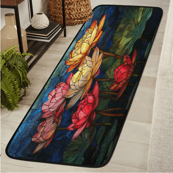 ADECORIVY Stained Glass Lotus Flowers Runner Rug 2x6 Washable Runner for Hallway Non-Slip Kitchen Rug Runners Soft Entryway Floor Carpet for Hall Living Room Bedroom