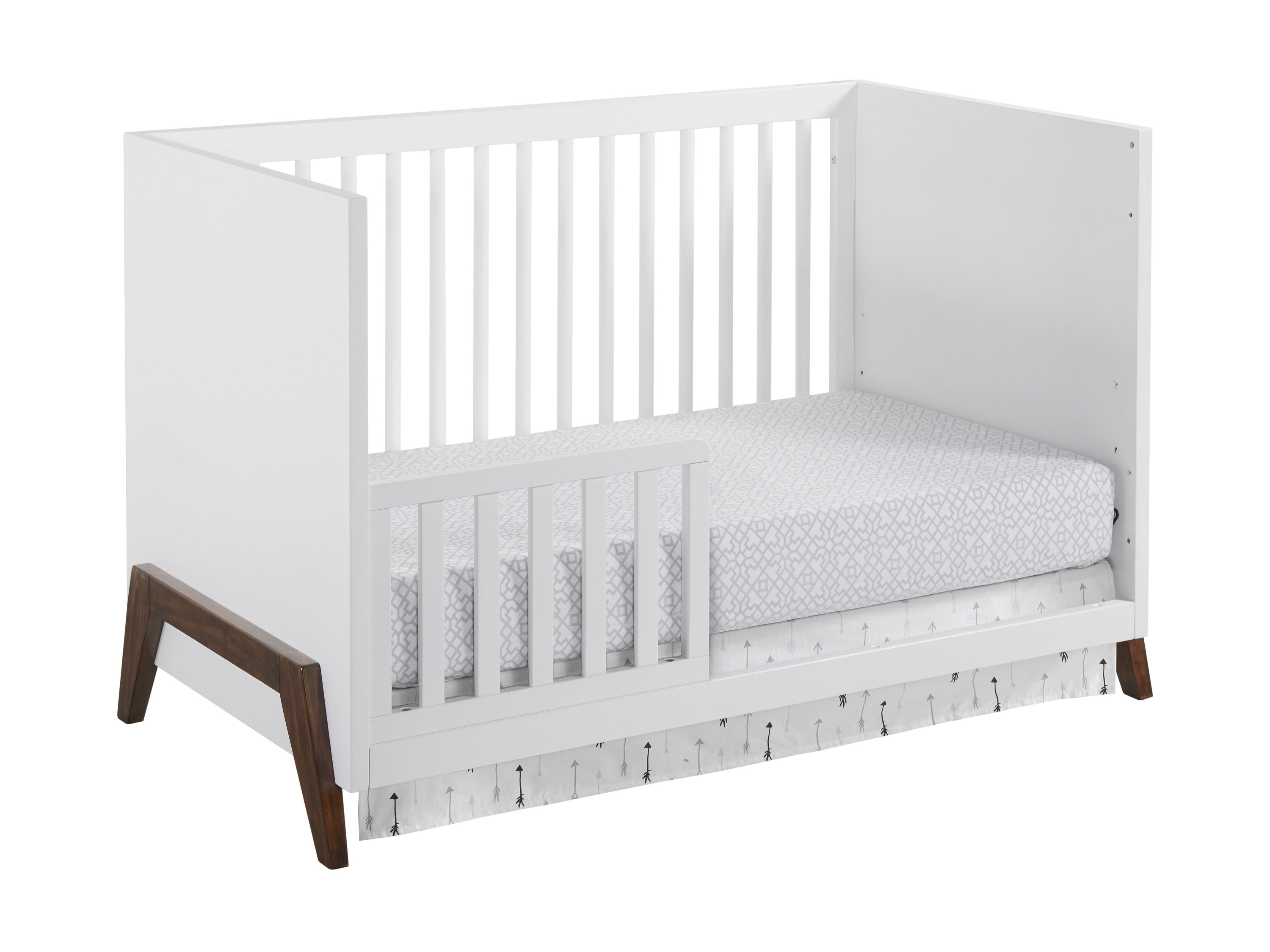 Oxford Baby Mari Modern 3-in-1 Convertible Island Crib, White & Walnut, Wooden Crib