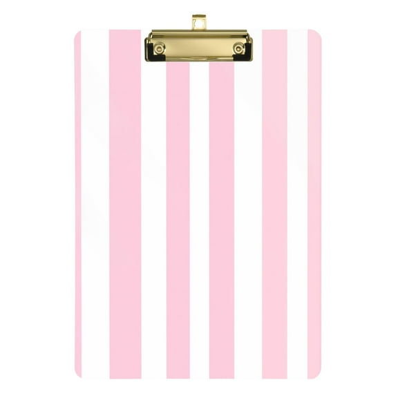Plastic Clipboard Acrylic Hanging Clip Board with Gold Low Profile Office School Supplies 12.5x9 Pale Pink and White Striped