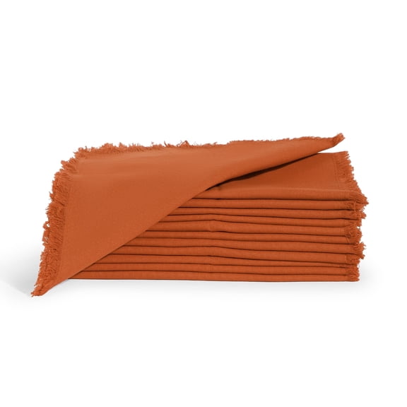 Homebia Designs Cotton Napkins Set of 12, Beautiful Handmade Fringe Dinner Cloth Napkins, Washable and Reusable for Dining, Parties, Weddings, Holiday & Everyday Use - 18x18 Inch Rust Color