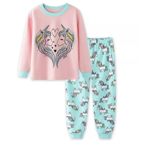 Unicorn Print Kids Girls Long Sleeve Tops + Pants Casual Pajamas Pjs Set Sleepwear Nightwear 3-7 Years