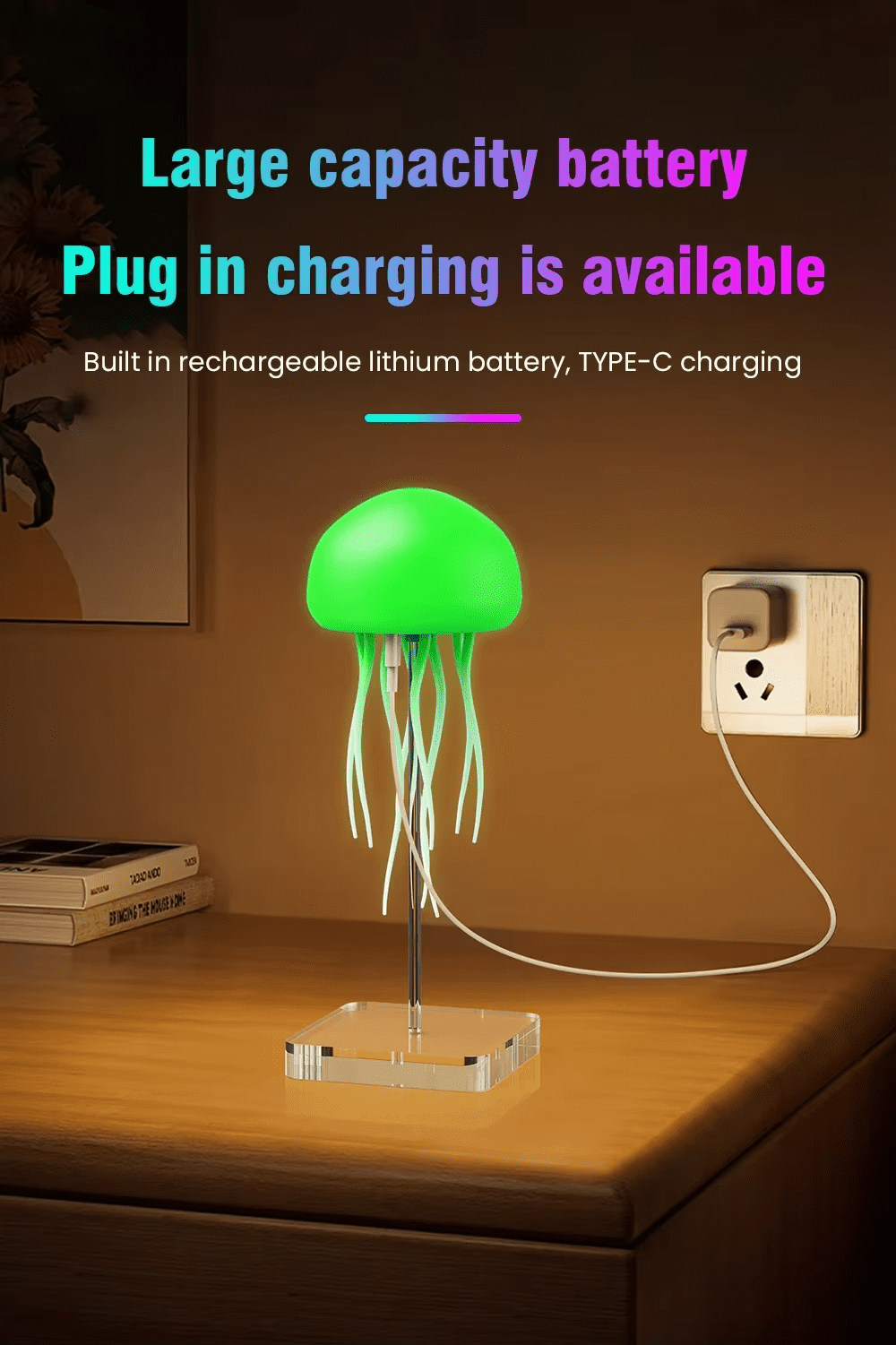 The jellyfish Atmosphere Light Voice Control Night Lights Lamp With Warm Light Full Color RGB LED Two modes Auto Rotate Tentacles Gradient Bedside Lamp Type-C
